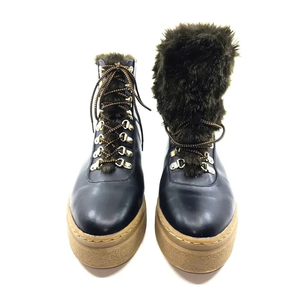 Zara Boots Platform‎ Black Laces Fur Lined EU 40 US 7